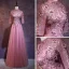 Vintage / Retro Candy Pink See-through Evening Dresses  2019 A-Line / Princess High Neck 1/2 Sleeves Appliques Lace Pearl Floor-Length / Long Ruffle Backless Formal Dresses