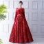 Elegant Red Prom Dresses 2019 A-Line / Princess See-through Scoop Neck Long Sleeve Bow Sash Glitter Lace Floor-Length / Long Ruffle Backless Formal Dresses