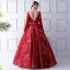 Elegant Red Prom Dresses 2019 A-Line / Princess See-through Scoop Neck Long Sleeve Bow Sash Glitter Lace Floor-Length / Long Ruffle Backless Formal Dresses