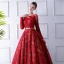 Elegant Red Prom Dresses 2019 A-Line / Princess See-through Scoop Neck Long Sleeve Bow Sash Glitter Lace Floor-Length / Long Ruffle Backless Formal Dresses