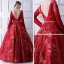 Elegant Red Prom Dresses 2019 A-Line / Princess See-through Scoop Neck Long Sleeve Bow Sash Glitter Lace Floor-Length / Long Ruffle Backless Formal Dresses