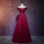 Chic Bordeaux Robe De Soirée 2019 Princesse De l'épaule Manches Courtes Perlage Gland Appliques En Dentelle Longue Volants Dos Nu Robe De Ceremonie