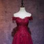 Chic Bordeaux Robe De Soirée 2019 Princesse De l'épaule Manches Courtes Perlage Gland Appliques En Dentelle Longue Volants Dos Nu Robe De Ceremonie