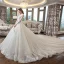 Romantique Champagne Transparentes Robe De Mariée 2019 Robe Boule Encolure Carrée 3/4 Manches Dos Nu Étoile Appliques En Dentelle Cathedral Train Volants