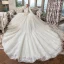 Romantique Champagne Transparentes Robe De Mariée 2019 Robe Boule Encolure Carrée 3/4 Manches Dos Nu Étoile Appliques En Dentelle Cathedral Train Volants