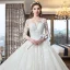 Romantique Champagne Transparentes Robe De Mariée 2019 Robe Boule Encolure Carrée 3/4 Manches Dos Nu Étoile Appliques En Dentelle Cathedral Train Volants