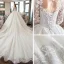Romantique Champagne Transparentes Robe De Mariée 2019 Robe Boule Encolure Carrée 3/4 Manches Dos Nu Étoile Appliques En Dentelle Cathedral Train Volants