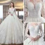 Romantique Champagne Transparentes Robe De Mariée 2019 Robe Boule Encolure Carrée 3/4 Manches Dos Nu Étoile Appliques En Dentelle Cathedral Train Volants