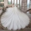 Luxe Ivoire Transparentes Robe De Mariée 2019 Robe Boule Col Haut Manches Courtes Dos Nu Perlage Gland Appliques En Dentelle Glitter Tulle Cathedral Train Volants