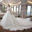 Luxe Ivoire Transparentes Robe De Mariée 2019 Robe Boule Col Haut Manches Courtes Dos Nu Perlage Gland Appliques En Dentelle Glitter Tulle Cathedral Train Volants