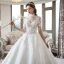 Luxe Ivoire Transparentes Robe De Mariée 2019 Robe Boule Col Haut Manches Courtes Dos Nu Perlage Gland Appliques En Dentelle Glitter Tulle Cathedral Train Volants