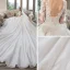 Luxe Ivoire Transparentes Robe De Mariée 2019 Robe Boule Col Haut Manches Courtes Dos Nu Perlage Gland Appliques En Dentelle Glitter Tulle Cathedral Train Volants