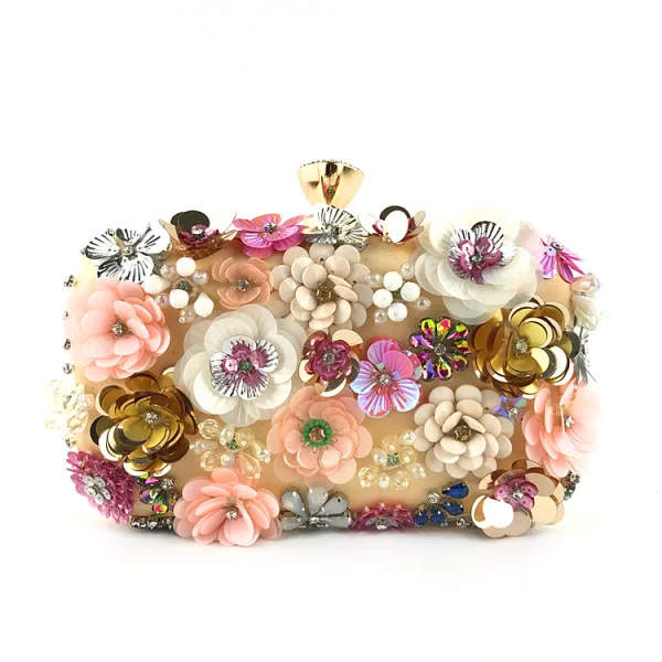 Chic / Beautiful Gold Pearl Rhinestone Sequins Outdoor / Garden Clutch Bags 2023 Satin
