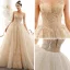 Luksus Champagne Brudekjoler 2019 Ballkjole Kjæreste Uten Ermer Ryggløse Appliques Blonder Beading Glitter Tyll Chapel Train Buste