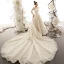 Best Champagne See-through Wedding Dresses 2019 A-Line / Princess Scoop Neck Long Sleeve Backless Appliques Lace Beading Cathedral Train Ruffle