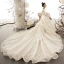 Best Champagne See-through Wedding Dresses 2019 A-Line / Princess Scoop Neck Long Sleeve Backless Appliques Lace Beading Cathedral Train Ruffle