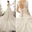 Best Champagne See-through Wedding Dresses 2019 A-Line / Princess Scoop Neck Long Sleeve Backless Appliques Lace Beading Cathedral Train Ruffle