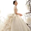 Luxury / Gorgeous Vintage / Retro Champagne See-through Wedding Dresses 2019 Ball Gown High Neck Short Sleeve Appliques Lace Glitter Tulle Cathedral Train Ruffle