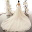 Vintage / Originale Champagne Transparentes Robe De Mariée 2019 Princesse Col Haut Manches Longues Forme de coeur Dos Nu Appliques En Dentelle Perlage Cathedral Train Volants