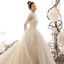Vintage / Originale Champagne Transparentes Robe De Mariée 2019 Princesse Col Haut Manches Longues Forme de coeur Dos Nu Appliques En Dentelle Perlage Cathedral Train Volants