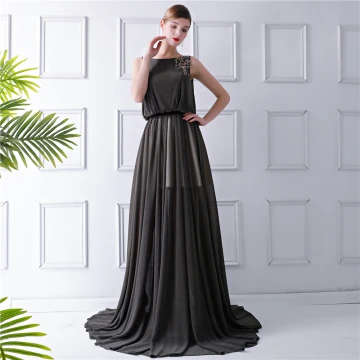 Elegantes Marrón Verano Vestidos De Noche 2019 Sheath Fit Escote Cuadrado Sin Mangas Lentejuelas Colas De Barrido Ruffle Vestidos Formales