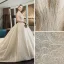 Luxus / Herrlich Champagner Durchsichtige Brautkleider / Hochzeitskleider 2019 Ballkleid Stehkragen 3/4 Ärmel Rückenfreies Pailletten Perlenstickerei Kathedrale Schleppe Rüschen