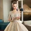 Luxe Champagne Transparentes Robe De Mariée 2019 Robe Boule Encolure Dégagée 1/2 Manches Dos Nu Appliques En Dentelle Perlage Gland Perle Cathedral Train