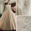 Luxe Champagne Transparentes Robe De Mariée 2019 Robe Boule Encolure Dégagée 1/2 Manches Dos Nu Appliques En Dentelle Perlage Gland Perle Cathedral Train