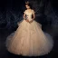 Elegant Champagne Wedding Dresses 2019 Ball Gown Off-The-Shoulder Short Sleeve Backless Appliques Lace Pearl Glitter Tulle Chapel Train Ruffle