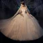 Elegant Champagne Wedding Dresses 2019 Ball Gown Off-The-Shoulder Short Sleeve Backless Appliques Lace Pearl Glitter Tulle Chapel Train Ruffle