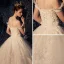 Elegant Champagne Wedding Dresses 2019 Ball Gown Off-The-Shoulder Short Sleeve Backless Appliques Lace Pearl Glitter Tulle Chapel Train Ruffle