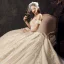 Vintage / Originale Champagne Robe De Mariée 2019 Princesse De l'épaule Manches Courtes Dos Nu Appliques En Dentelle Glitter Tulle Chapel Train Volants