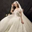 Abordable Ivoire Transparentes Robe De Mariée 2019 Robe Boule Encolure Carrée Manches Courtes Dos Nu Appliques En Dentelle Chapel Train Volants