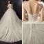 Abordable Ivoire Transparentes Robe De Mariée 2019 Robe Boule Encolure Carrée Manches Courtes Dos Nu Appliques En Dentelle Chapel Train Volants