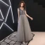 Chic Gris Robe De Soirée 2019 Princesse Col v profond Sans Manches Paillettes Perlage Longue Volants Dos Nu Robe De Ceremonie