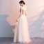 Affordable Gold Evening Dresses  2019 A-Line / Princess Off-The-Shoulder Short Sleeve Appliques Lace Rhinestone Floor-Length / Long Ruffle Backless Formal Dresses