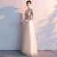 Affordable Gold Evening Dresses  2019 A-Line / Princess Off-The-Shoulder Short Sleeve Appliques Lace Rhinestone Floor-Length / Long Ruffle Backless Formal Dresses