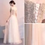 Affordable Gold Evening Dresses  2019 A-Line / Princess Off-The-Shoulder Short Sleeve Appliques Lace Rhinestone Floor-Length / Long Ruffle Backless Formal Dresses