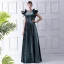Unique Bleu D'encre Daim Robe De Soirée 2019 Princesse Encolure Dégagée Sans Manches Longue Volants Dos Nu Robe De Ceremonie