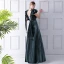 Unique Bleu D'encre Daim Robe De Soirée 2019 Princesse Encolure Dégagée Sans Manches Longue Volants Dos Nu Robe De Ceremonie