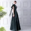 Unique Bleu D'encre Daim Robe De Soirée 2019 Princesse Encolure Dégagée Sans Manches Longue Volants Dos Nu Robe De Ceremonie