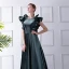 Unique Bleu D'encre Daim Robe De Soirée 2019 Princesse Encolure Dégagée Sans Manches Longue Volants Dos Nu Robe De Ceremonie