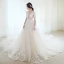 Illusion Champagne Wedding Dresses 2019 A-Line / Princess See-through Deep V-Neck Long Sleeve Backless Appliques Lace Beading Cathedral Train Ruffle
