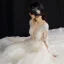Illusion Champagne Wedding Dresses 2019 A-Line / Princess See-through Deep V-Neck Long Sleeve Backless Appliques Lace Beading Cathedral Train Ruffle