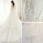 Illusion Champagne Wedding Dresses 2019 A-Line / Princess See-through Deep V-Neck Long Sleeve Backless Appliques Lace Beading Cathedral Train Ruffle