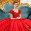 Classique Vintage / Originale Rouge Robe De Mariée 2019 Princesse Encolure Carrée Gonflée Manches Courtes Dos Nu Appliques En Dentelle Faux Diamant Chapel Train Volants
