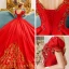Classique Vintage / Originale Rouge Robe De Mariée 2019 Princesse Encolure Carrée Gonflée Manches Courtes Dos Nu Appliques En Dentelle Faux Diamant Chapel Train Volants