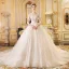 Best Ivory See-through Wedding Dresses 2019 Ball Gown Scoop Neck 3/4 Sleeve Backless Appliques Lace Glitter Cathedral Train Ruffle