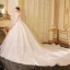 Best Ivory See-through Wedding Dresses 2019 Ball Gown Scoop Neck 3/4 Sleeve Backless Appliques Lace Glitter Cathedral Train Ruffle