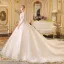Best Ivory See-through Wedding Dresses 2019 Ball Gown Scoop Neck 3/4 Sleeve Backless Appliques Lace Glitter Cathedral Train Ruffle